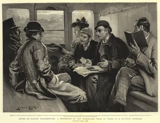After an Easter Race-meeting, a Professor of the Three-card Trick at Work in a Railway Carriage